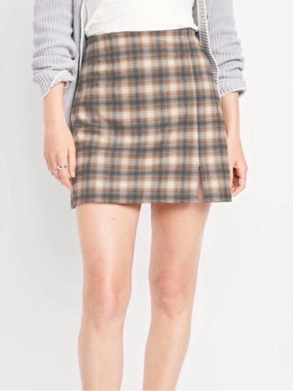 Heritage Shadow Plaid Mini Skirt Side Slit Medium Y2K Preppy